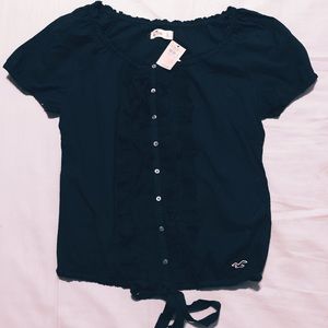 Hollister Navy Ruffle Top